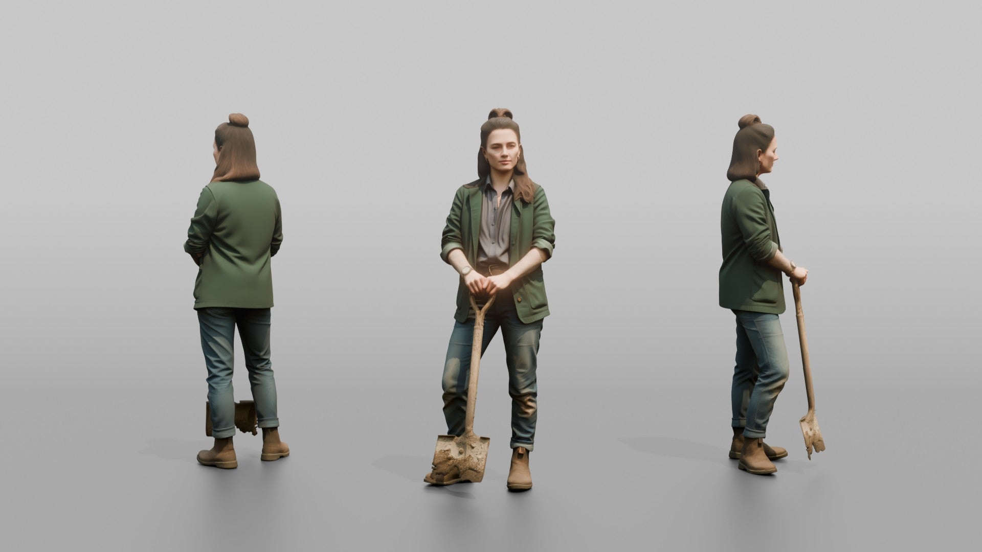 Farmer Standing Proudly Dirt Covered Spade