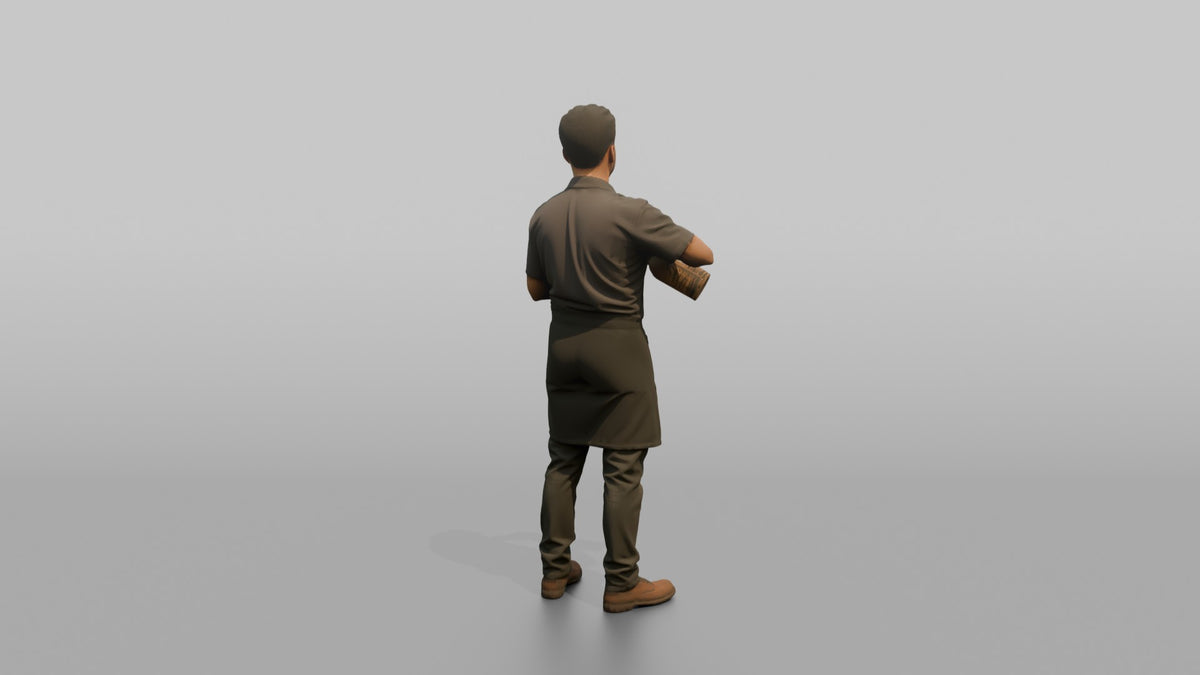 Bartender Man Holding A Jigger And A Bottle - 3D character model, view 3