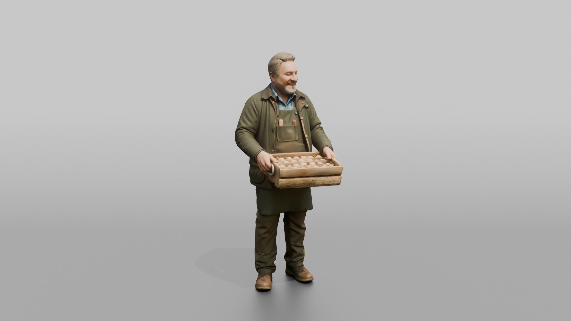 Farmer Holding Hand Built Wooden Egg Crate
