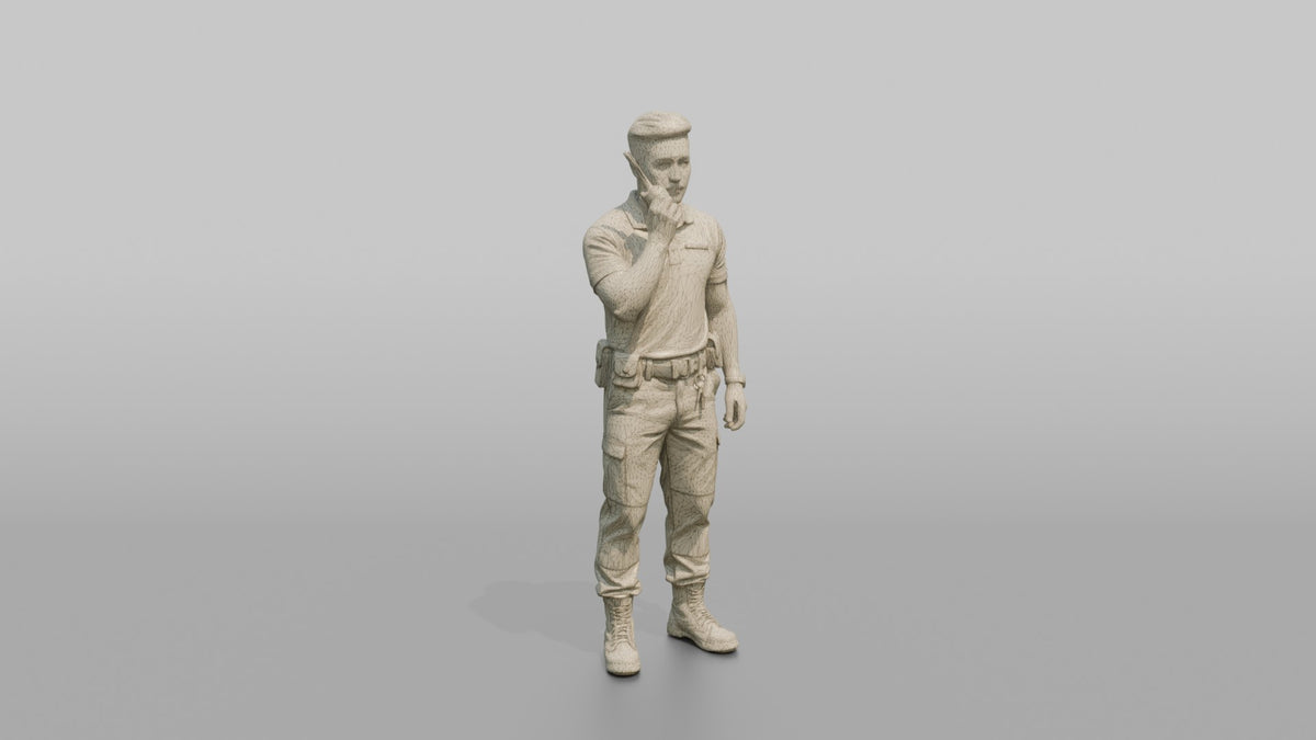 Door Staff Man Holding A Two-way Radio To The Mouth - wireframe topology preview