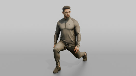 Fitness Influencer Man Doing A Bodyweight Lunge With Arms At Sides - 3D character model