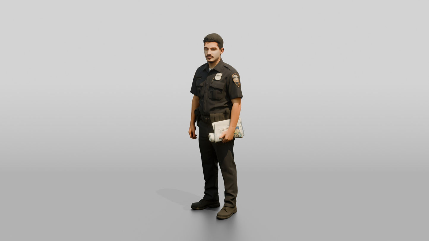 Police Officer Holding a Rolled Document