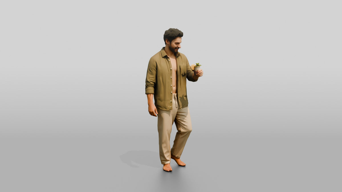 Man with an Orange Cocktail - 3D character model, view 1