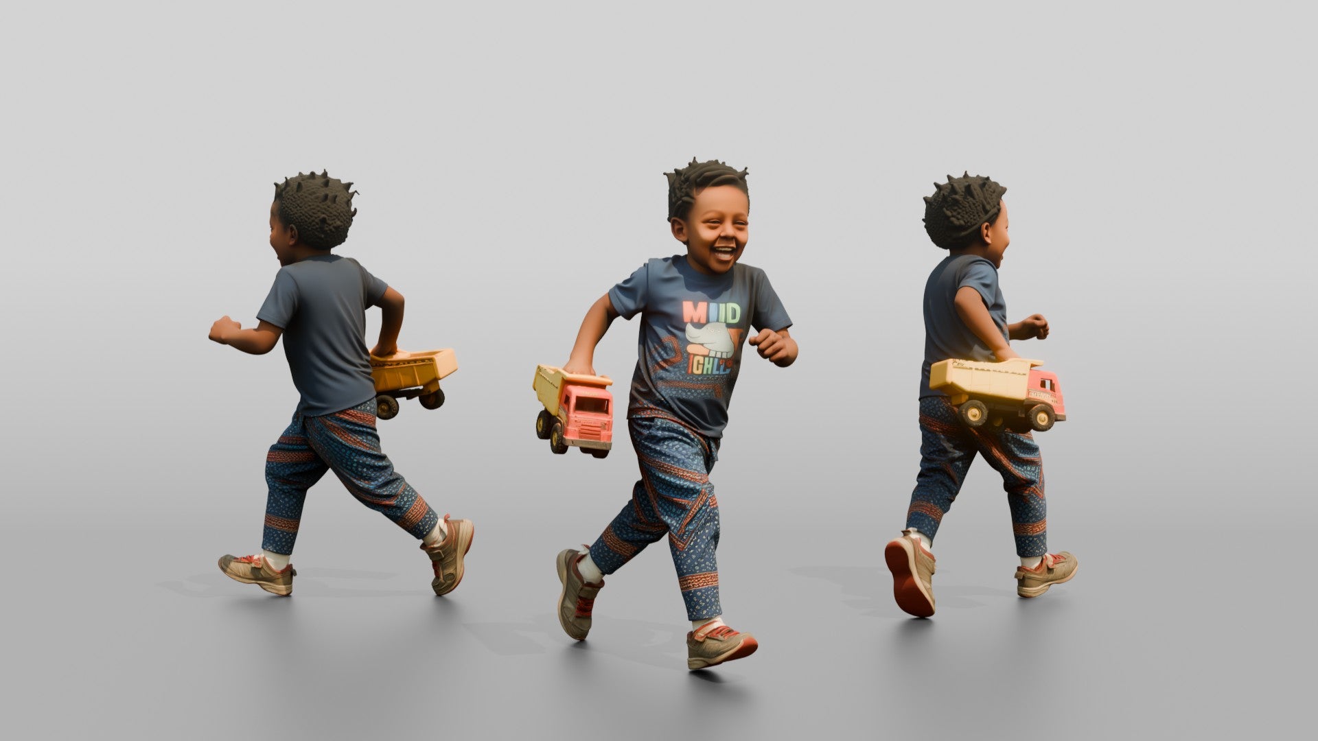 African Boy Running with a Toy Truck