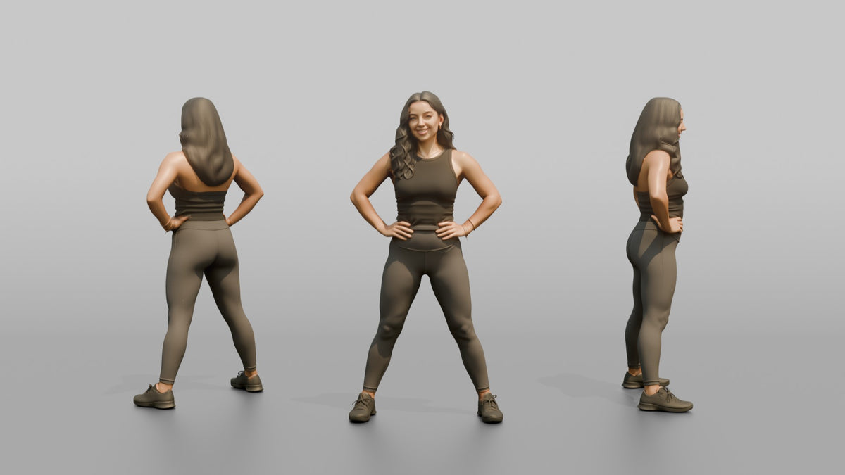 Physique Model Woman Standing In A Confident Wide Stance, Hands On Hips - 3D character model, view 1