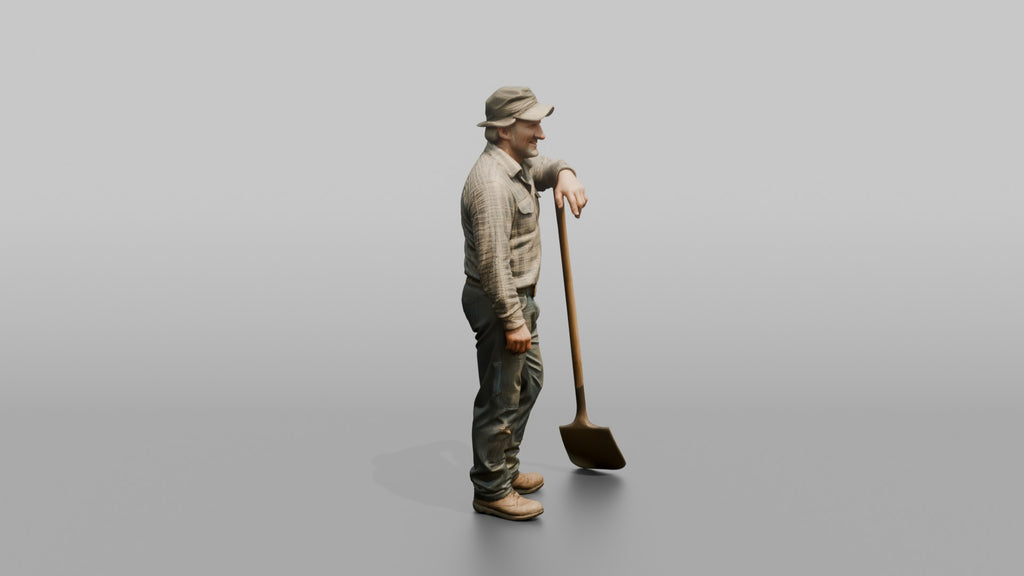 Farmer Leaning On Long Wooden Shovel