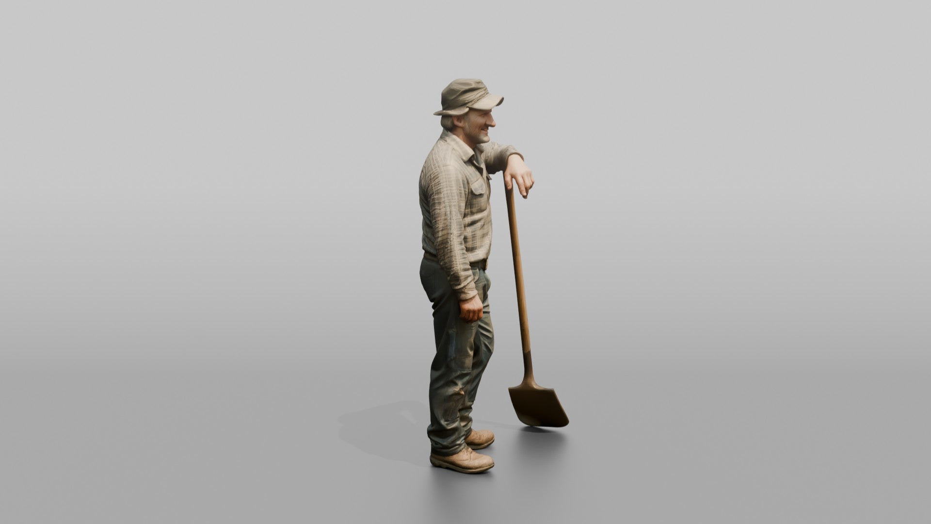 Farmer Leaning On Long Wooden Shovel