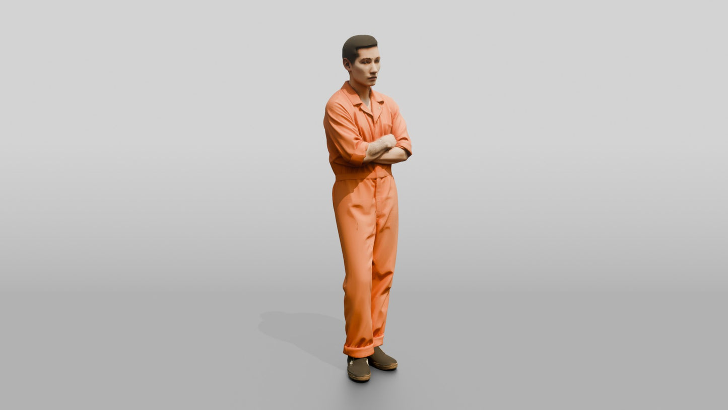 East Asian Male Prisoner Leaning Casually Against