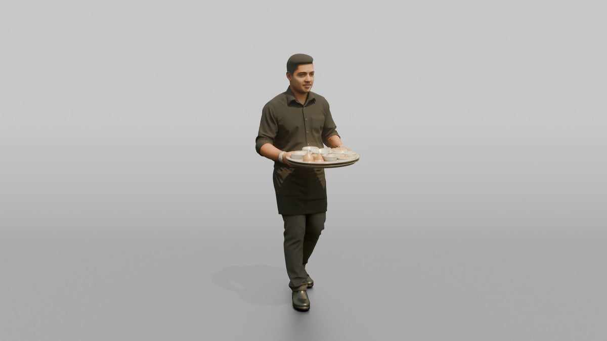 Server Man Holding A Bread Basket With Both Hands - 3D character model
