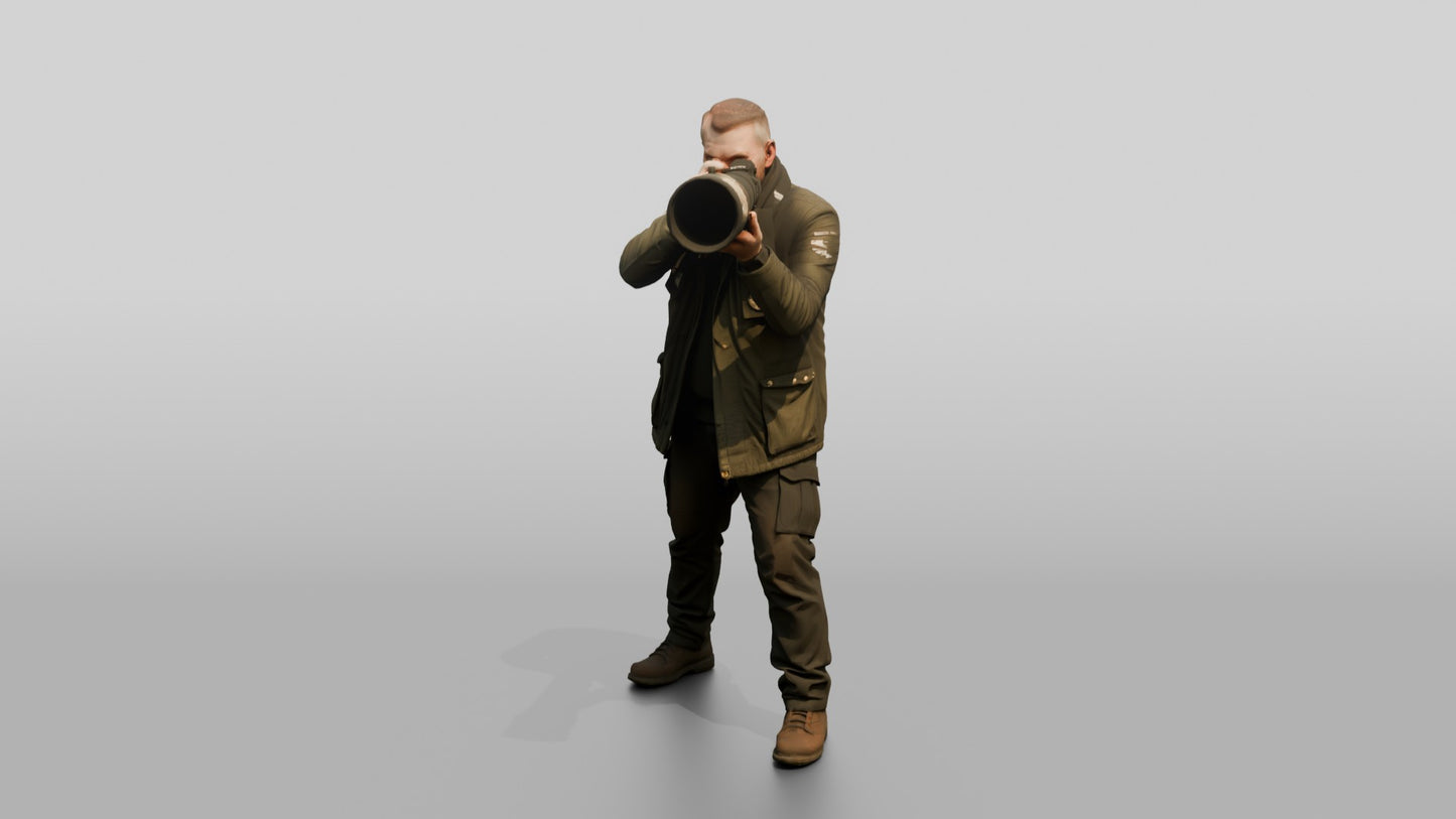 Man Photographing Wildlife with Camera