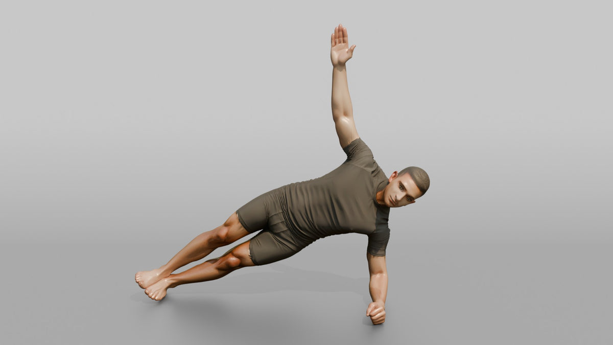 Fitness Influencer Man Holding A Side Plank - 3D character model, view 5