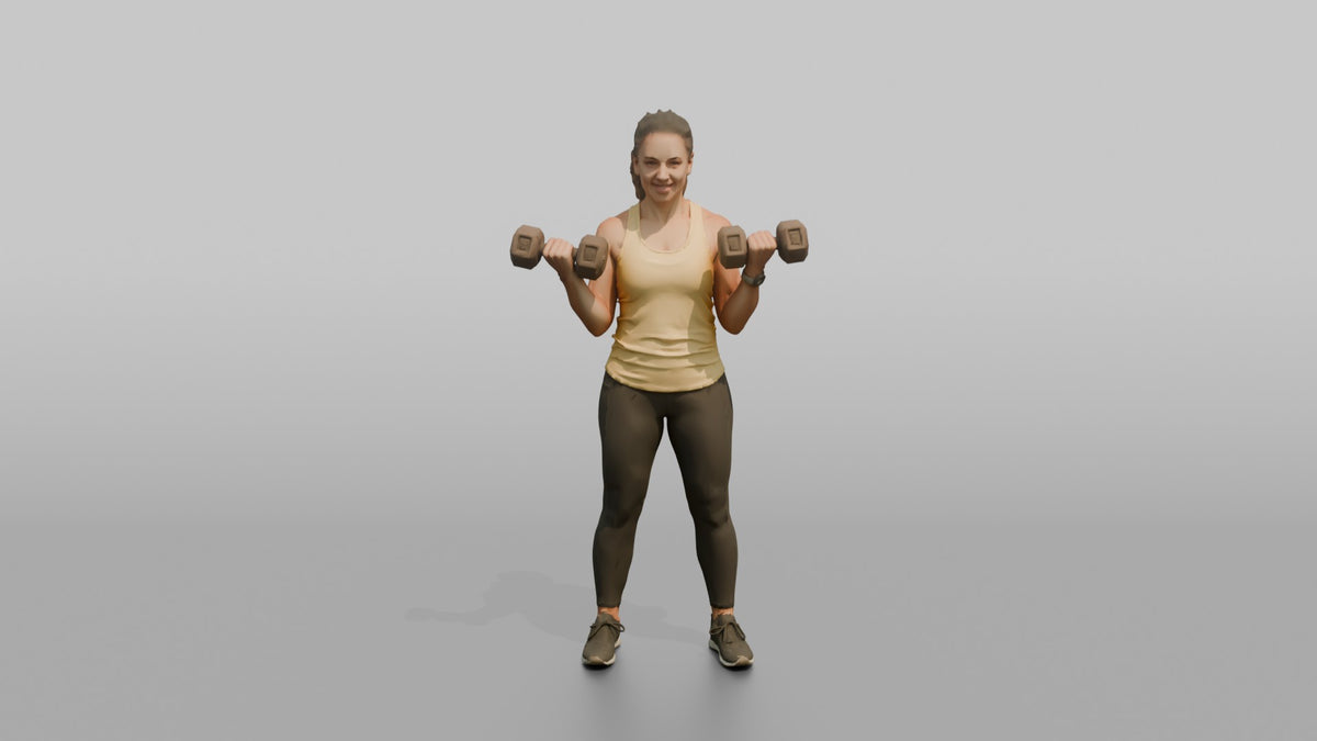 Weightlifter Woman Curling A Pair Of Dumbbells Simultaneously - 3D character model, view 5