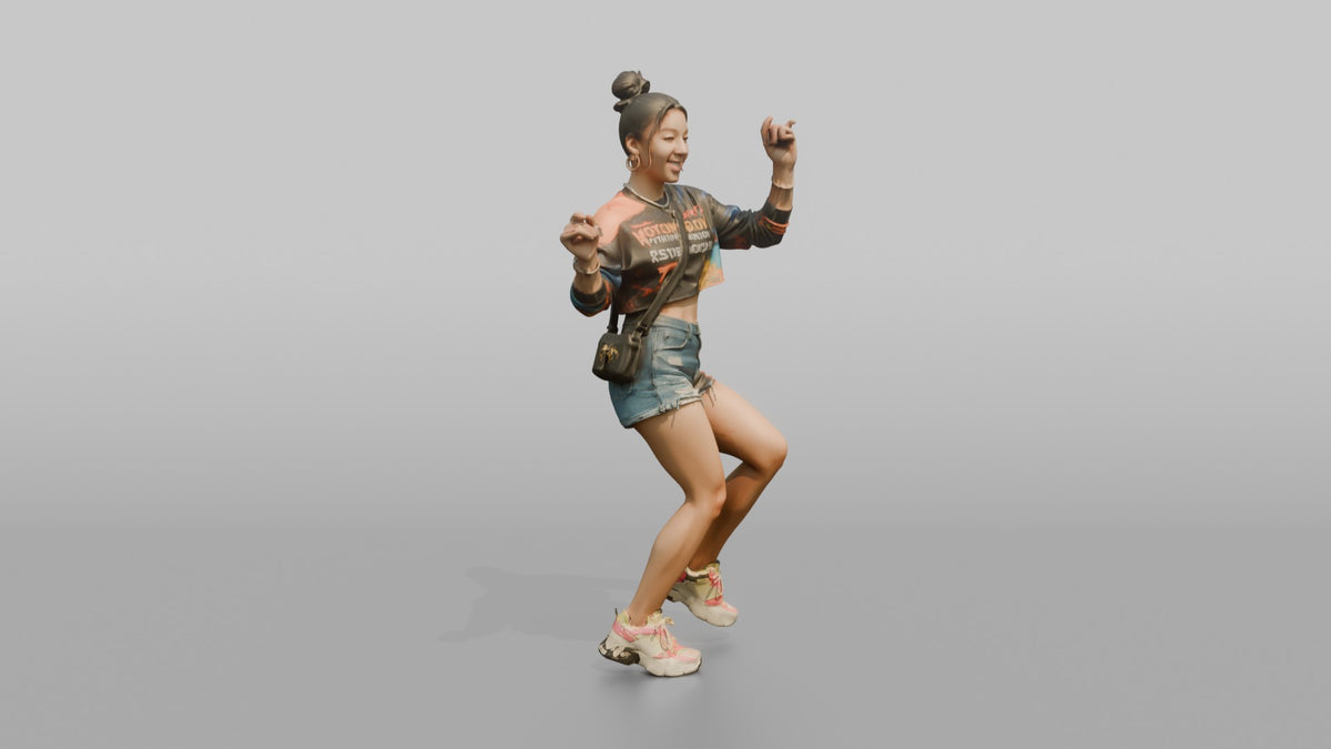 Patron Woman Dancing In Platform Sneakers, Colorful Urban Streetwear - 3D character model, view 2