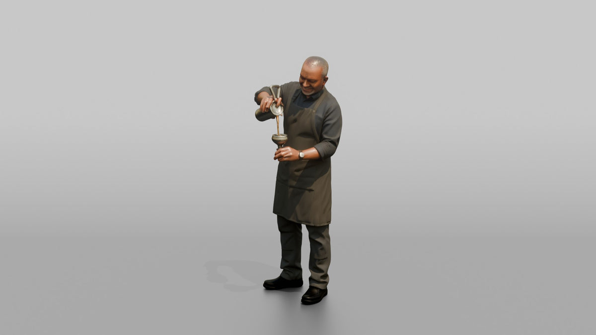 Bartender Man Straining A Cocktail Into A Glass - 3D character model, view 4