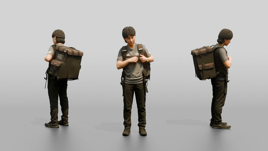 Woman with Delivery Backpack - 3D character model