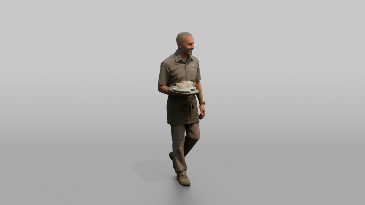 Server Woman Carrying Two Coffee Cups - 3D character model, view 2