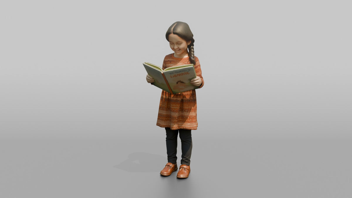 Daughter Holding A Picture Book Open With Both Hands - 3D character model, view 4