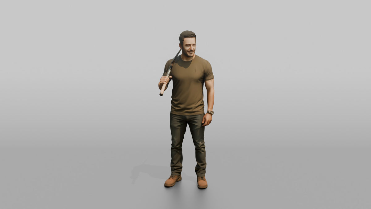 Father Holding A Fishing Rod Propped Over One Shoulder - 3D character model