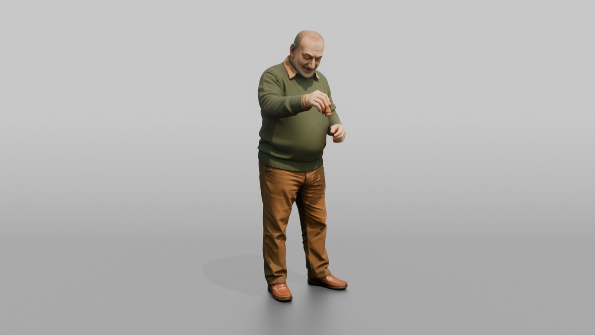 Grandfather Holding A Chess Piece, Mid-move Over An Unseen Board - 3D character model
