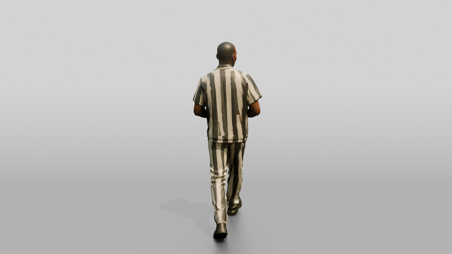 Black Male Prisoner in Grey-white Stripes