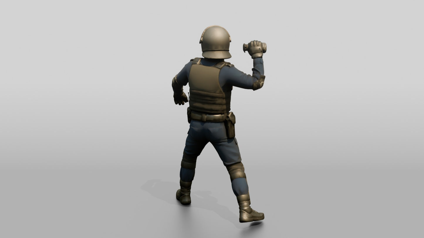 Riot Police Officer with Fist Raised