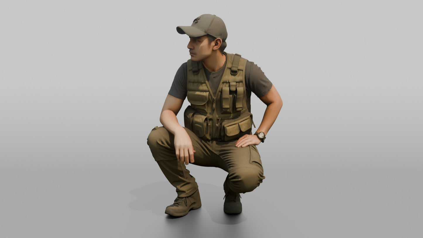 Protester Man Crouching in a Baseball Cap