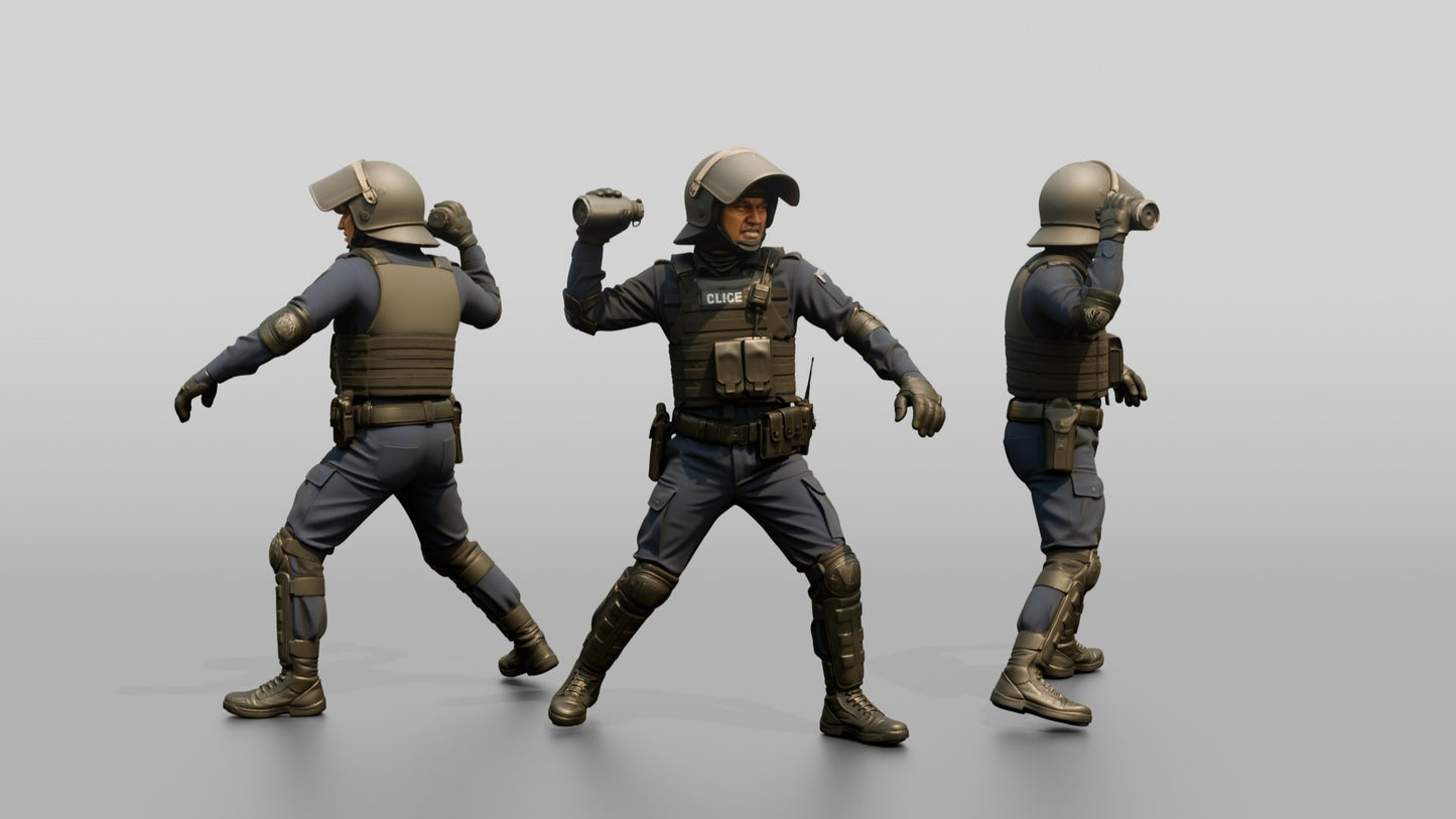 Riot Police Officer with Fist Raised