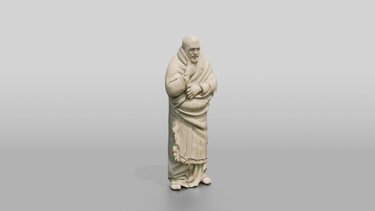 Homeless Man Wrapped Tightly in a Wool Blanket - wireframe topology preview