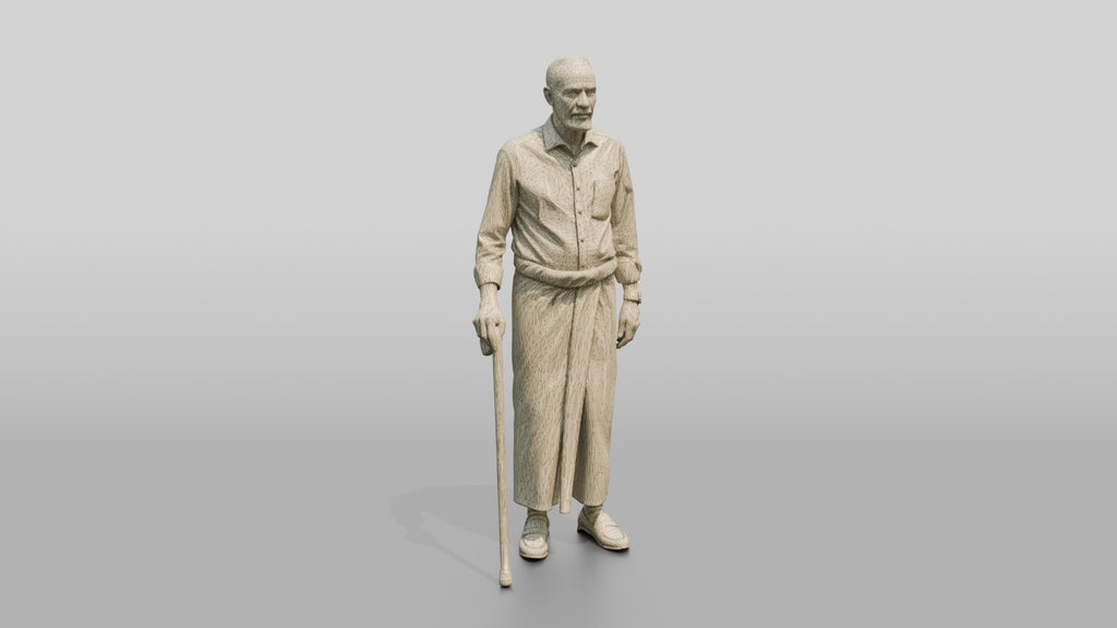 Elderly African Man in Patterned Sarong Leaning on a Cane