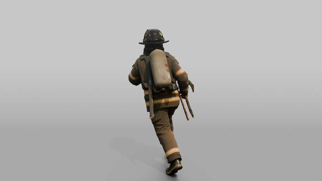 Firefighter Woman Running Forward with a Halligan Bar
