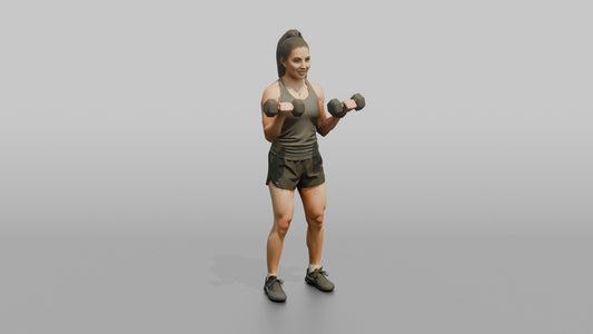 Weightlifter Woman Curling A Pair Of Dumbbells Simultaneously - 3D character model