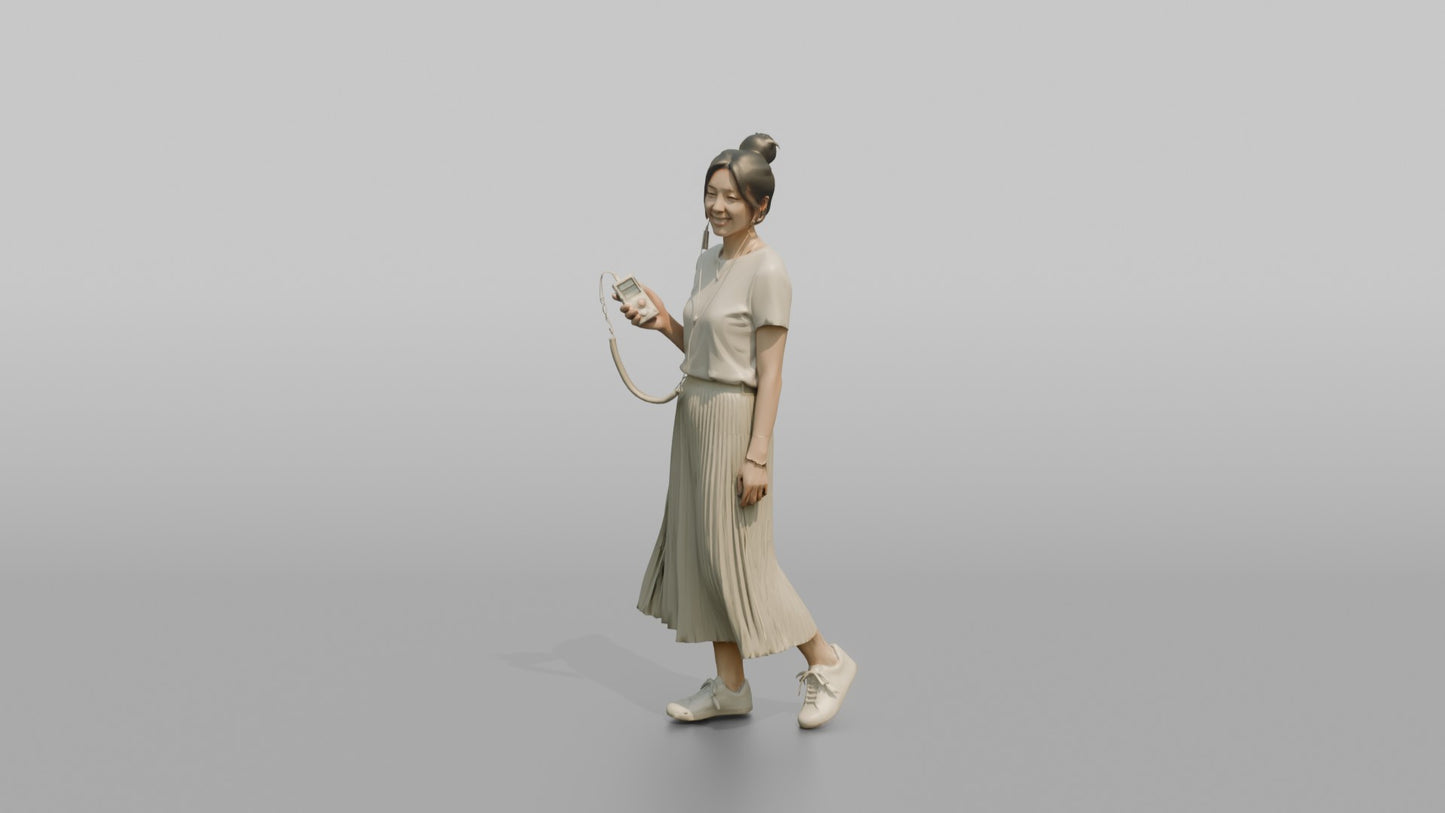 Vacationer Wearing Pleated Summer Skirt And White Tee