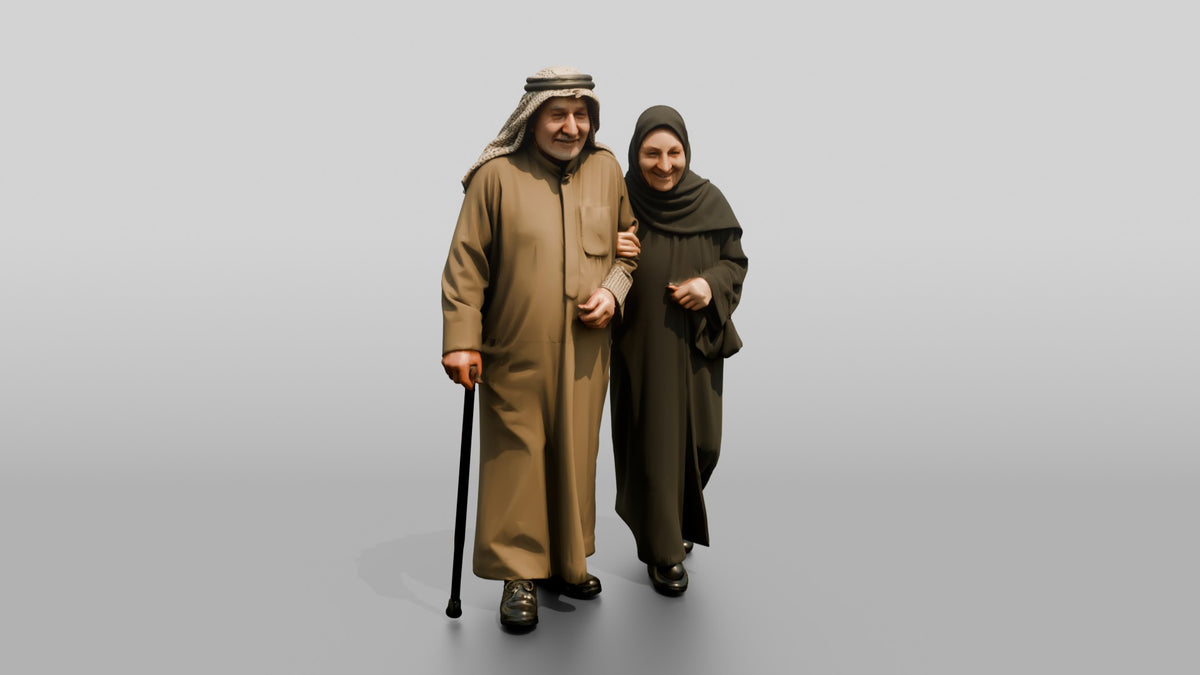 Middle Eastern Elderly Couple Walking - 3D character model, view 5