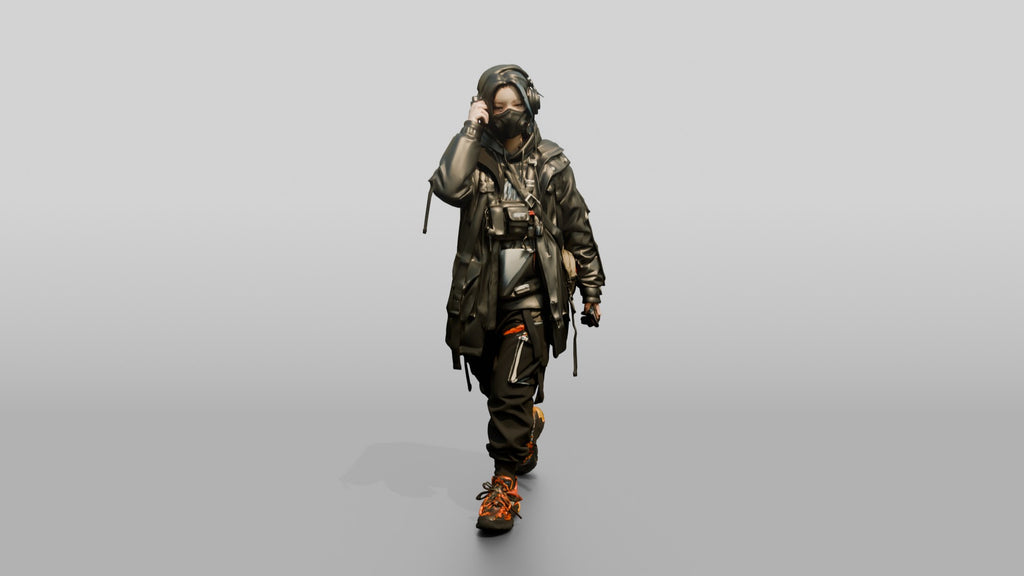 Techwear Woman with Headphones and Tech Vest