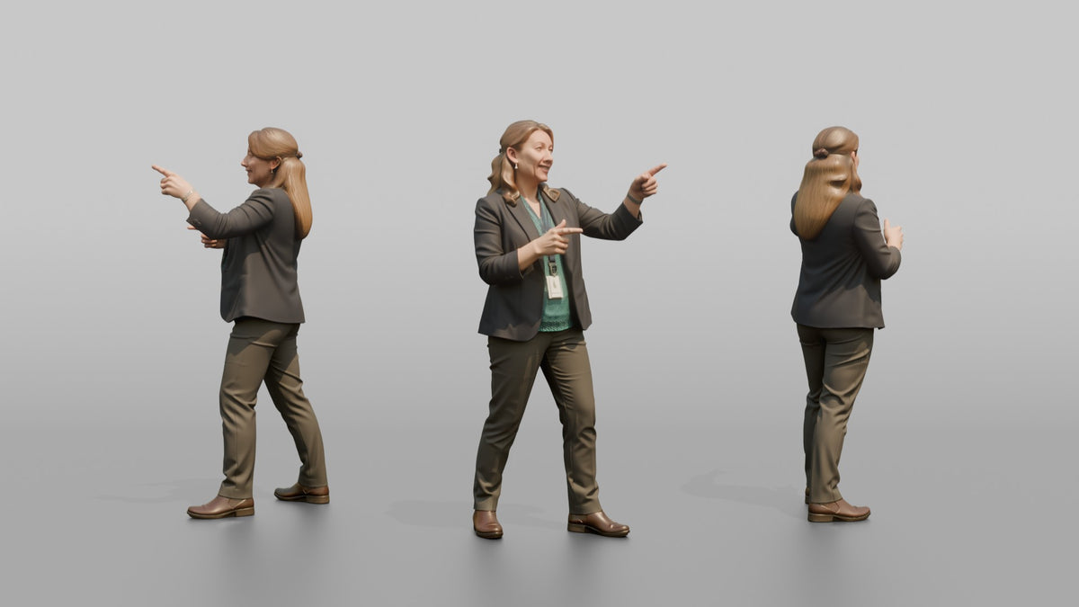Woman Store Manager Pointing While Explaining Something - 3D character model, view 1