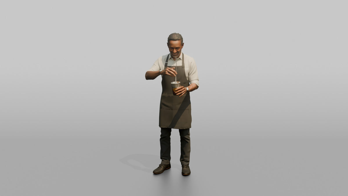 Bartender Man Mixing A Drink With A Bar Spoon - 3D character model, view 5