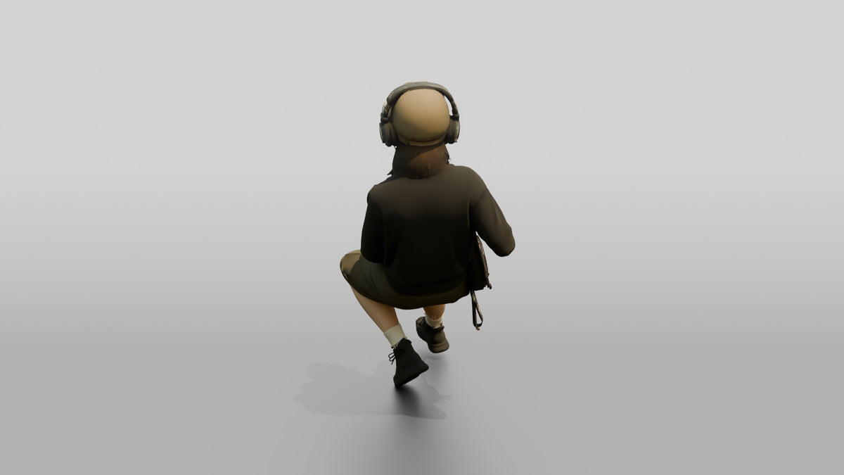 Streetwear Woman Lounging with Headphones - 3D character model, view 3