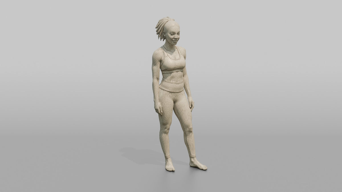 Fitness Influencer Woman Standing With Hands Loosely At Sides - wireframe topology preview