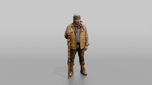 Hiker Holding a Carved Wooden Walking Stick - 3D character model, view 1