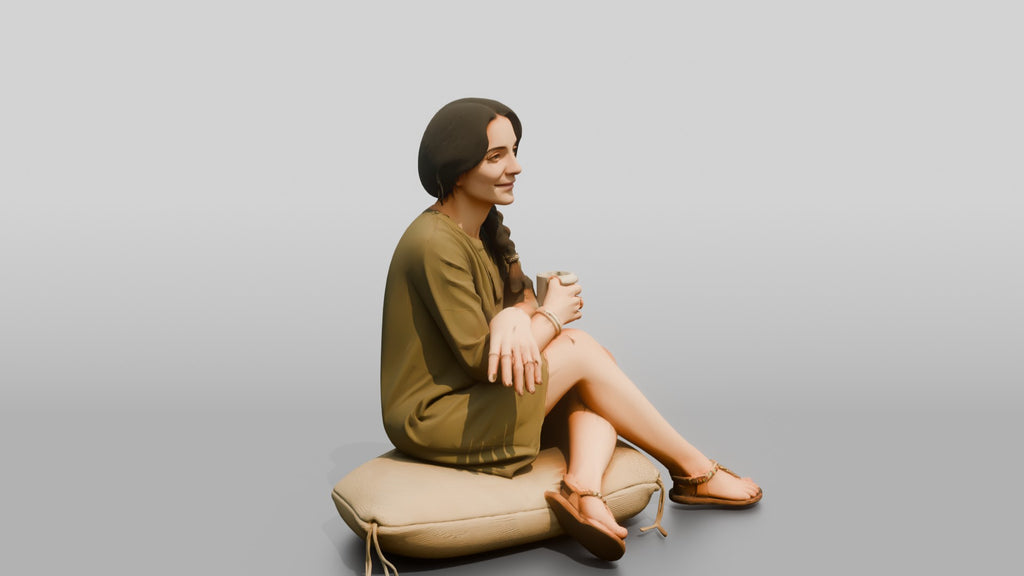 Woman Sitting Cross-Legged in Olive