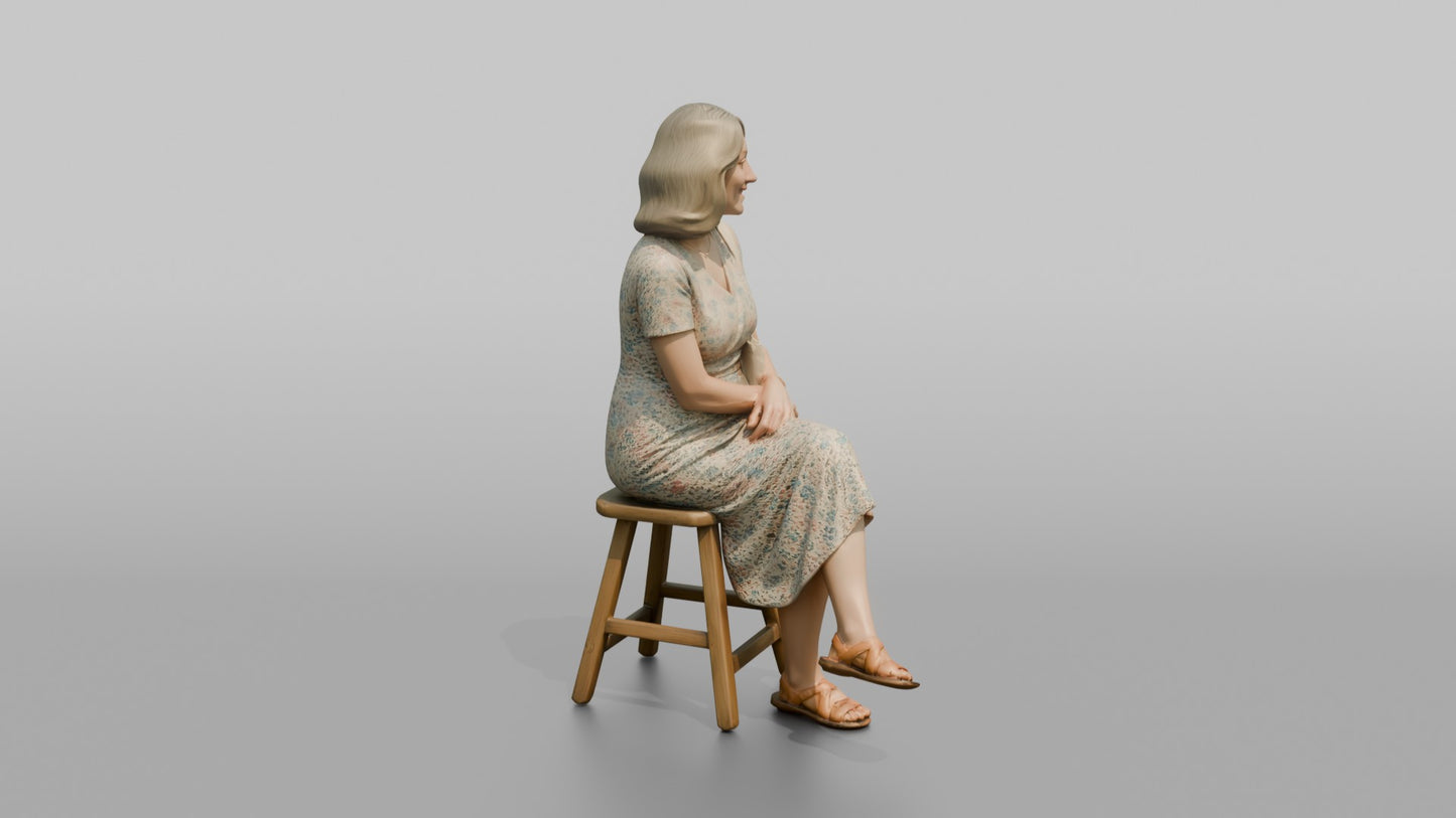 British Woman Seated in a Floral Summer Dress