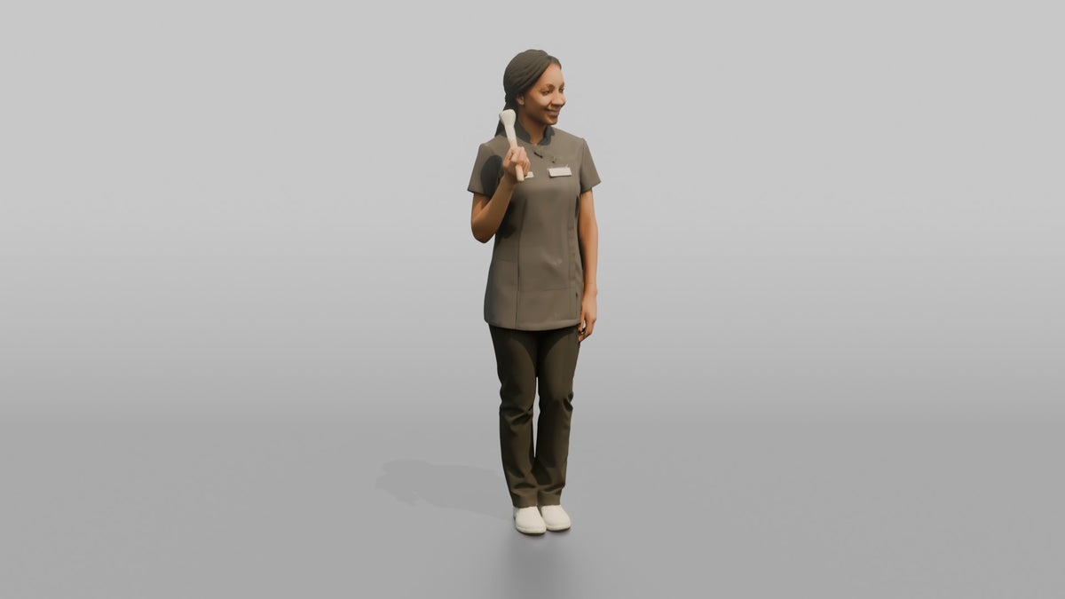 Esthetician Man Holding A Facial Skincare Brush - 3D character model, view 2