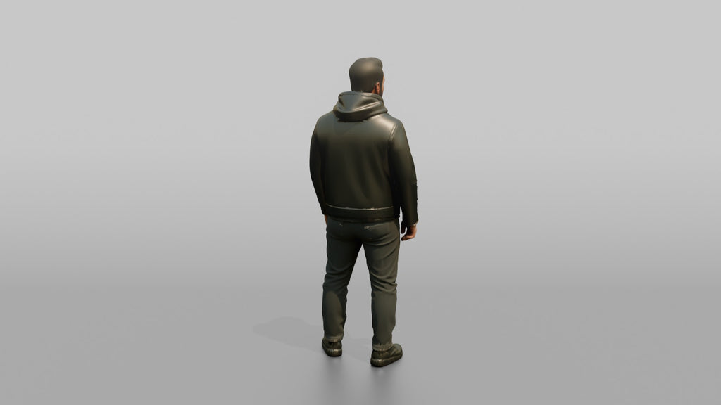 Man in Moto Jacket and Hoodie Standing