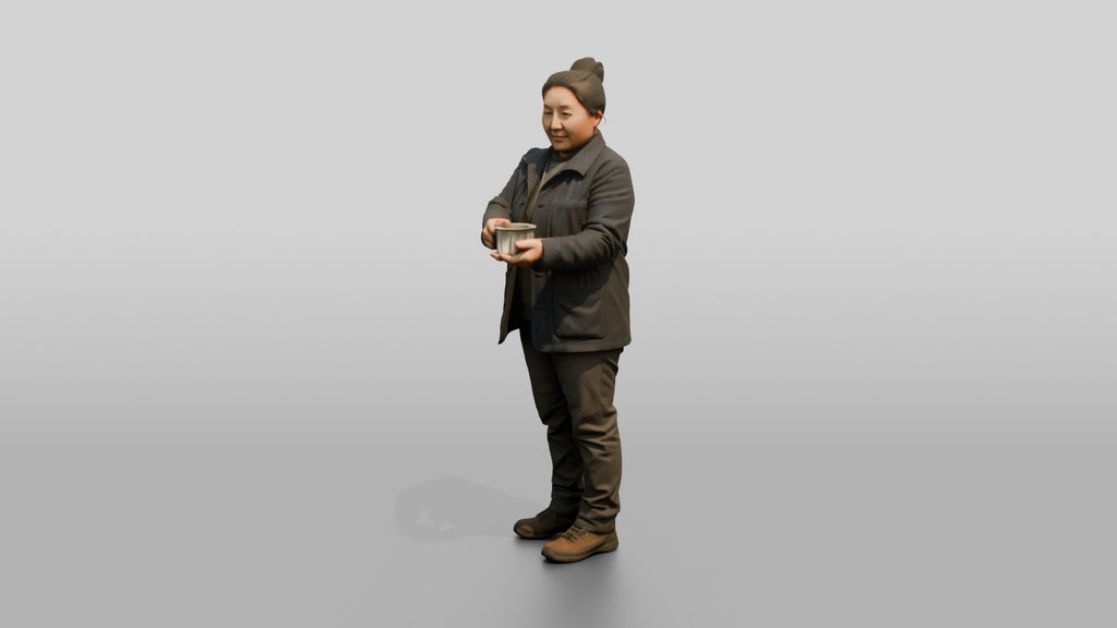Homeless Woman Holding Out a Small Metal Cup