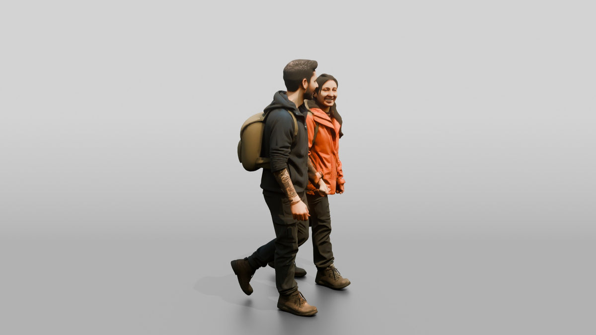 Central American Couple Walking - 3D character model, view 2