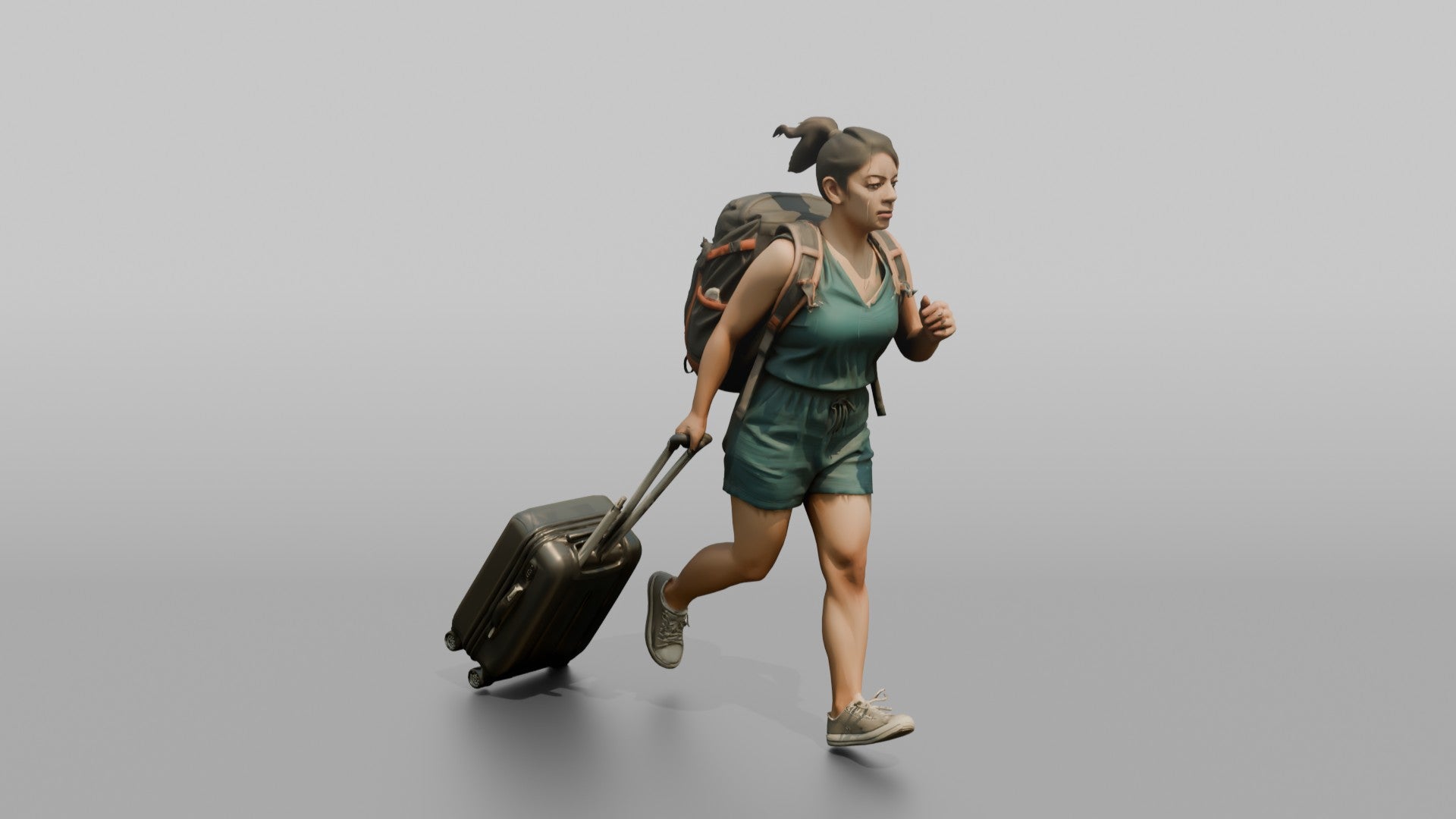 Traveler Jogging Late For A Flight