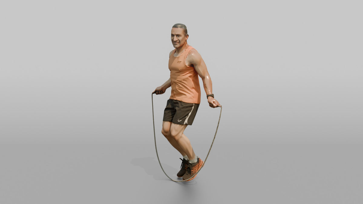 Cardio Athlete Man Mid-jump With A Jump Rope - 3D character model, view 4