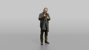 Man Customer Inspecting The Stitching On A Jacket Sleeve - 3D character model