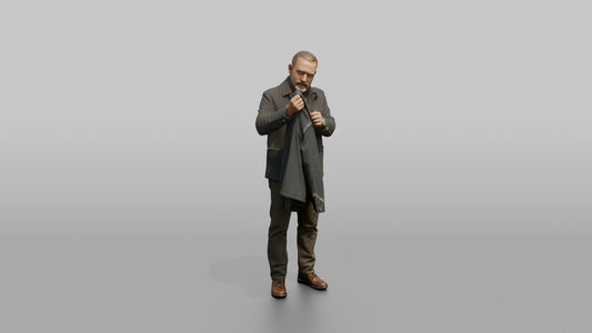 Man Customer Inspecting The Stitching On A Jacket Sleeve - 3D character model