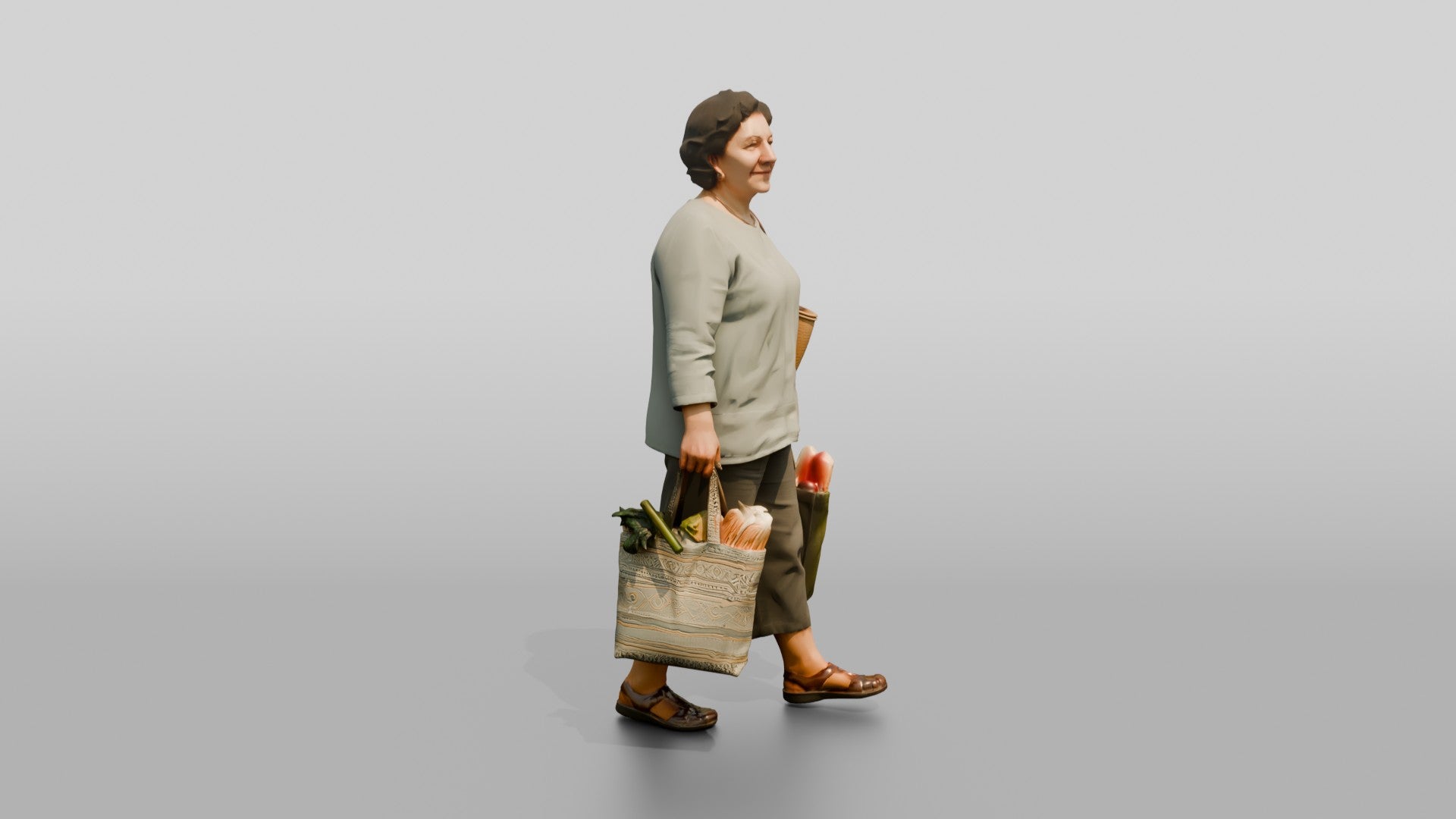 Stocky Middle-Aged Turkish Woman Carrying Groceries